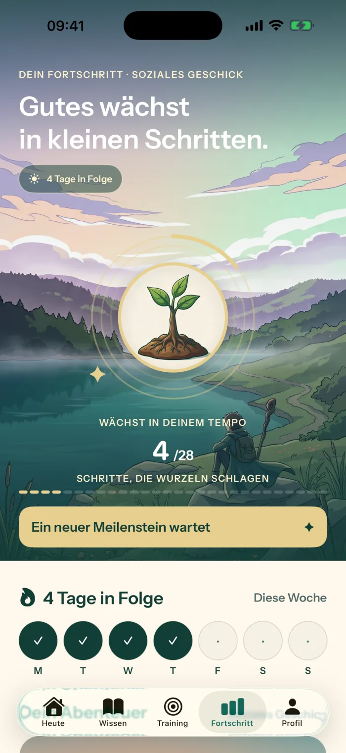 Der Fortschritts-Screen von Ethea mit Baseline und zweiter Messung