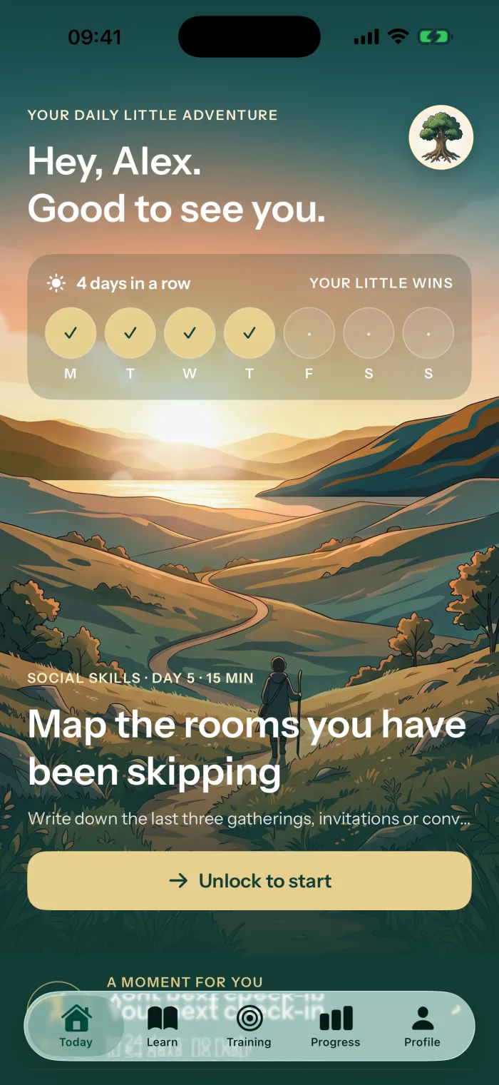 The Ethea home screen showing today's challenge
